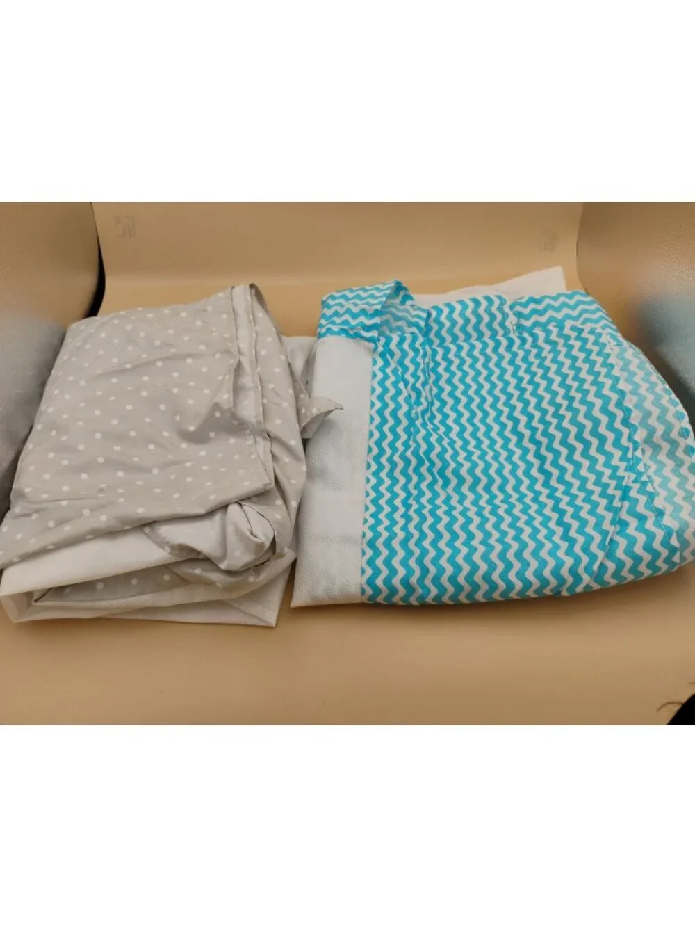 Baby Bedding White Aqua Zigzag Gray Poke-a-dot Bed Skirt Drop Crib Set 2